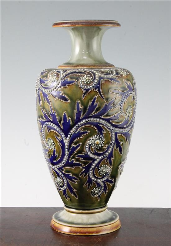 George Tinworth for Doulton Lambeth. A stoneware vase c. 1895, 29.5cm